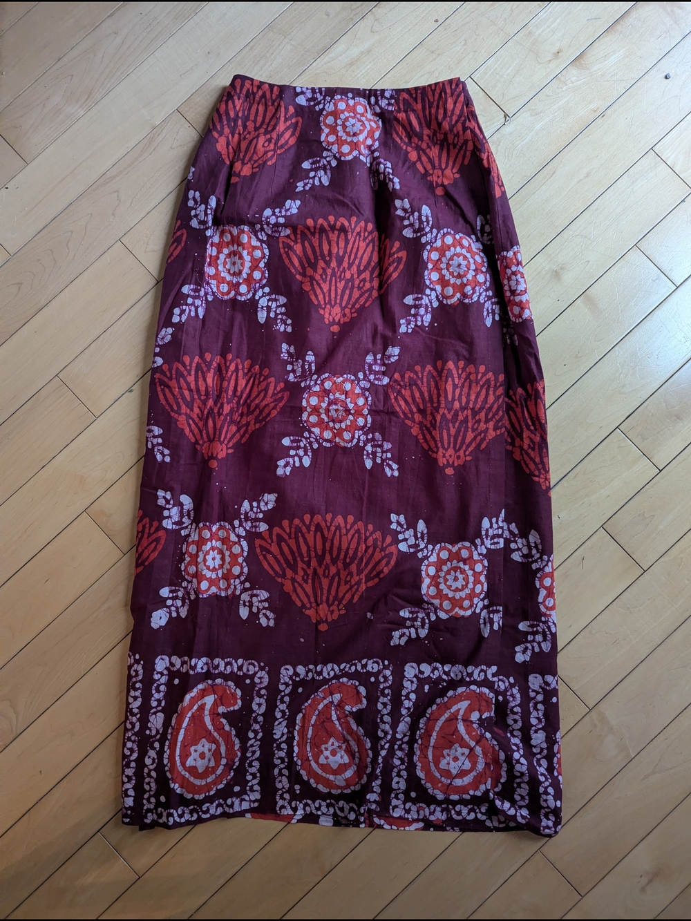 Women’s Maroon and Red Batik Wrap Skirt- From Thailand